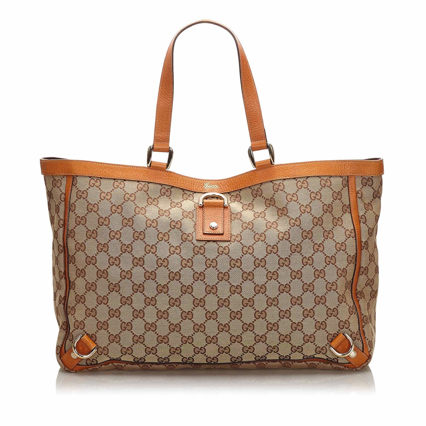 Pre-Loved Gucci Brown Beige Canvas Fabric GG Abbey D Ring Tote Bag Italy