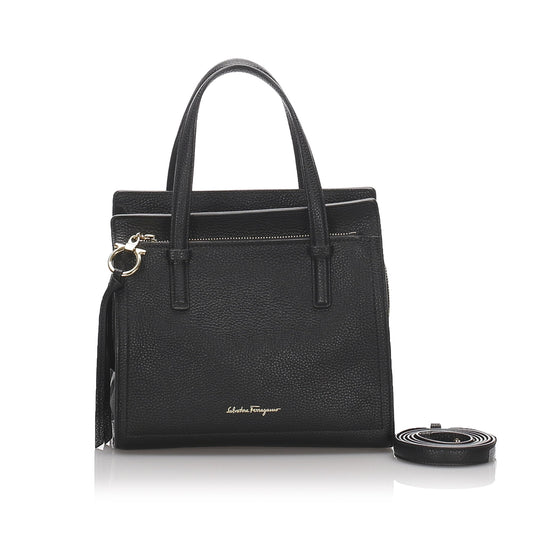 Pre-Loved Ferragamo Black Calf Leather Amy Tote Bag Italy