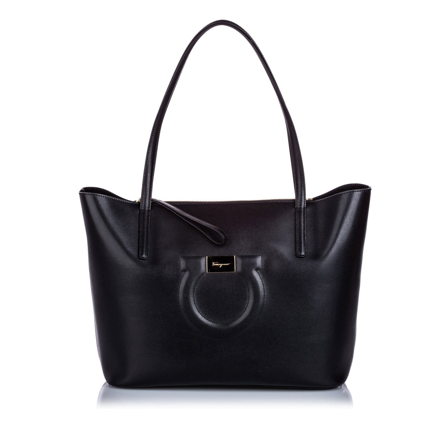 Pre-Loved Ferragamo Black Calf Leather City Tote Bag Italy