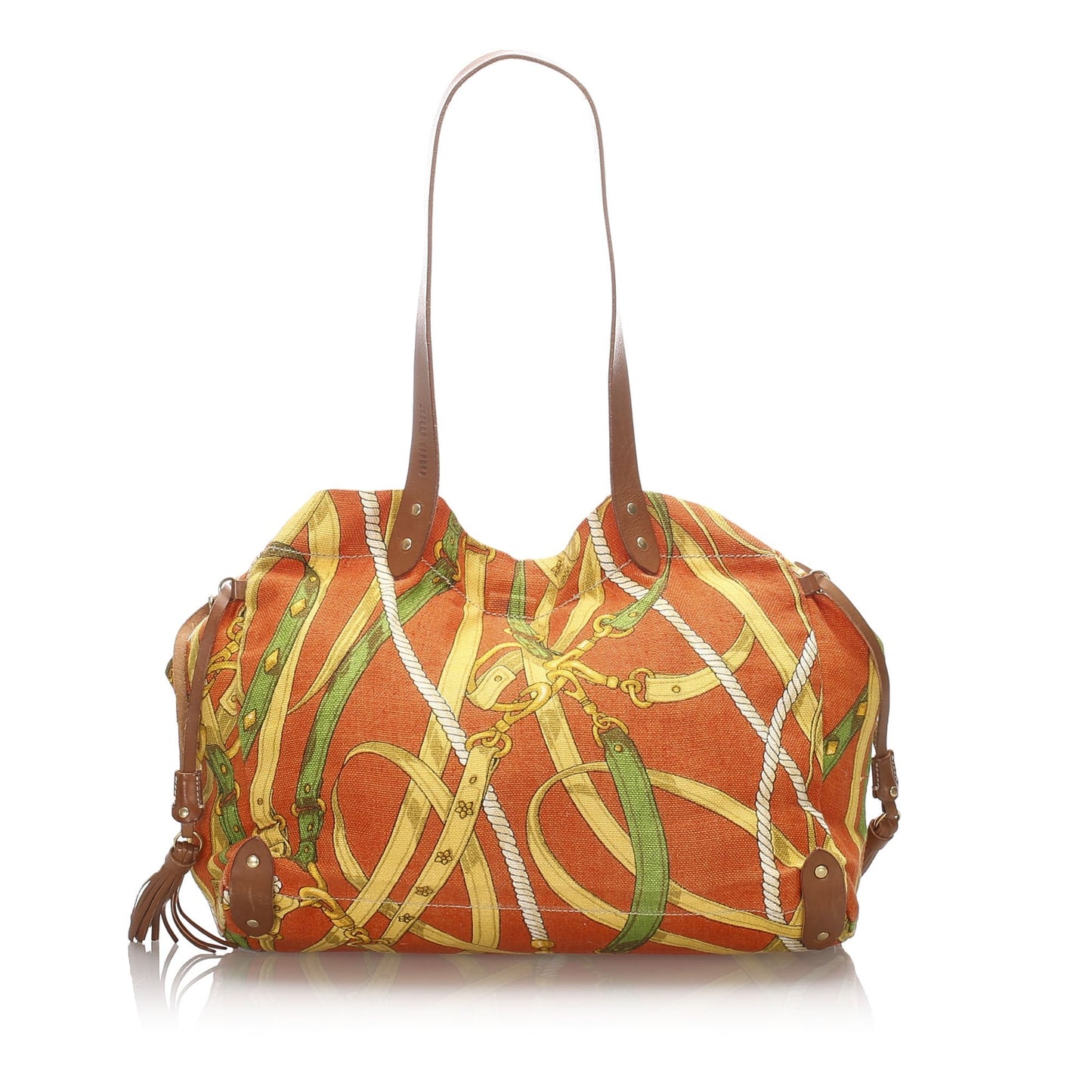 Pre-Loved Miu Orange Canvas Fabric Printed Tote Italy