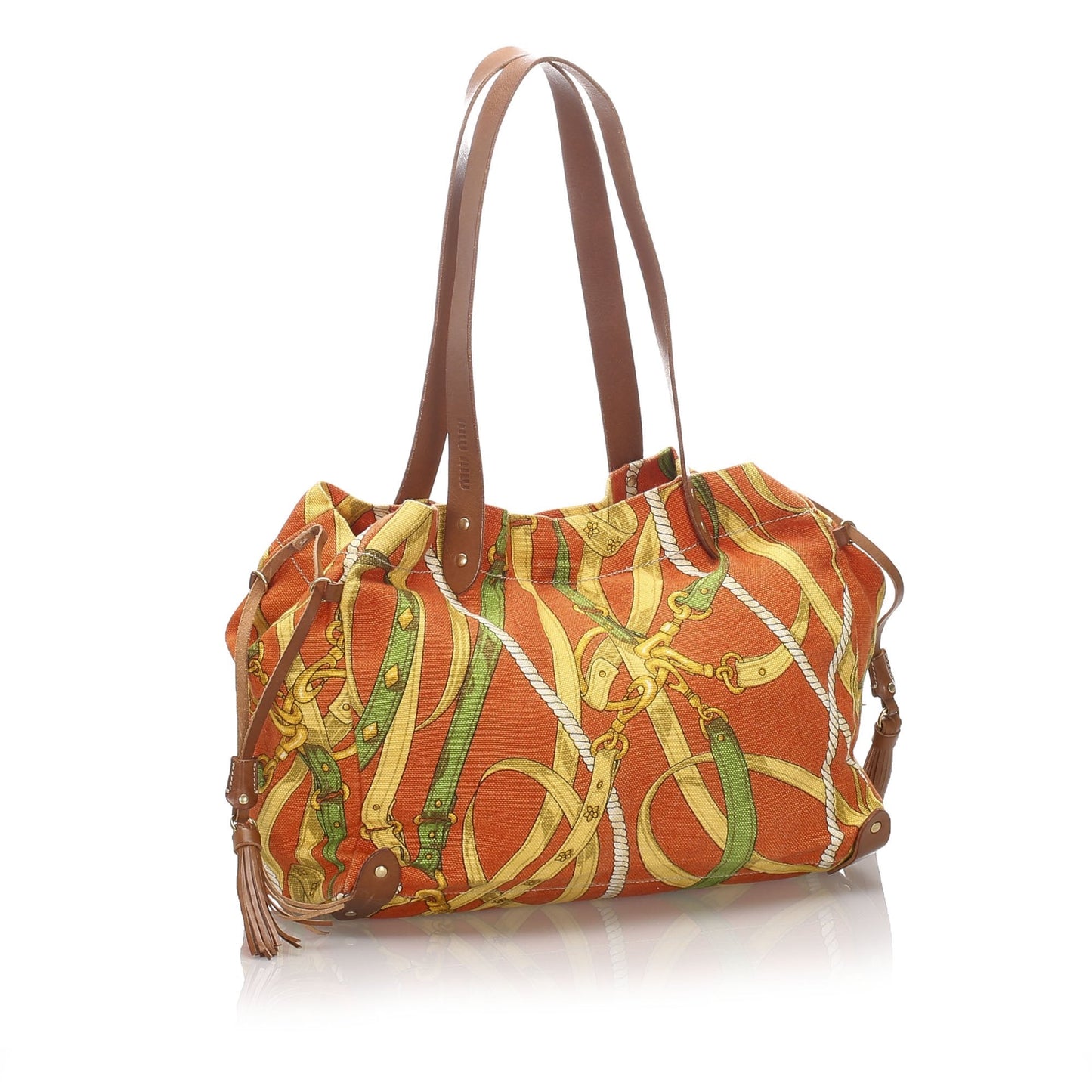 Pre-Loved Miu Orange Canvas Fabric Printed Tote Italy