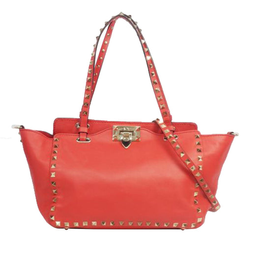 Pre-Loved Valentino Red Calf Leather Rockstud Tote Italy