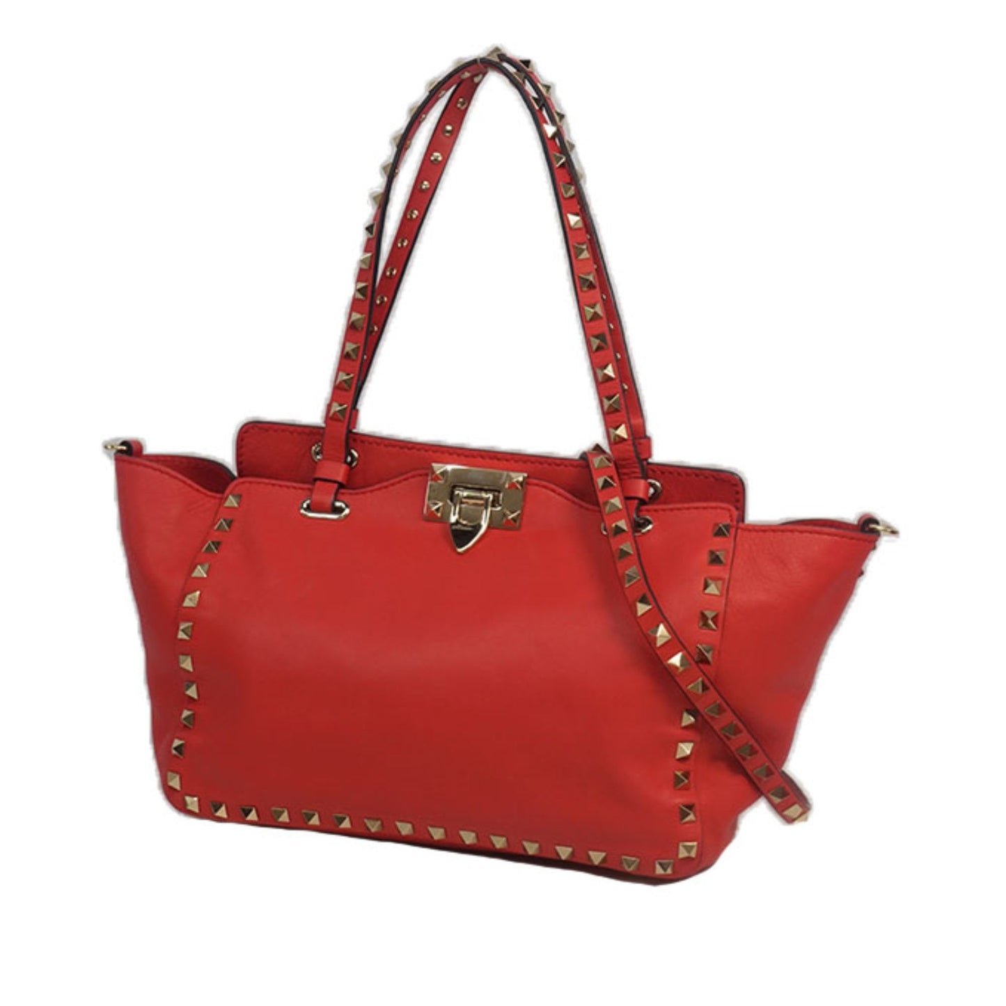 Pre-Loved Valentino Red Calf Leather Rockstud Tote Italy