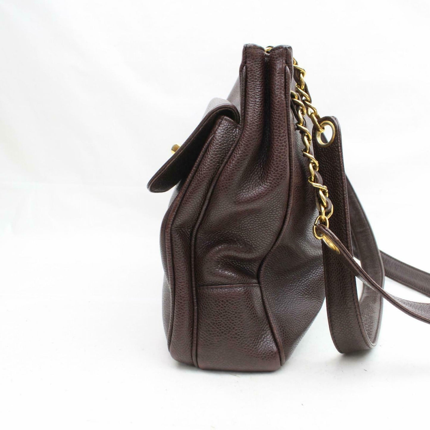 Brand Inspired C*C Shoulder Bag Coco Chain Tote Dark Brown Cavier Skin (SHC7-10173)