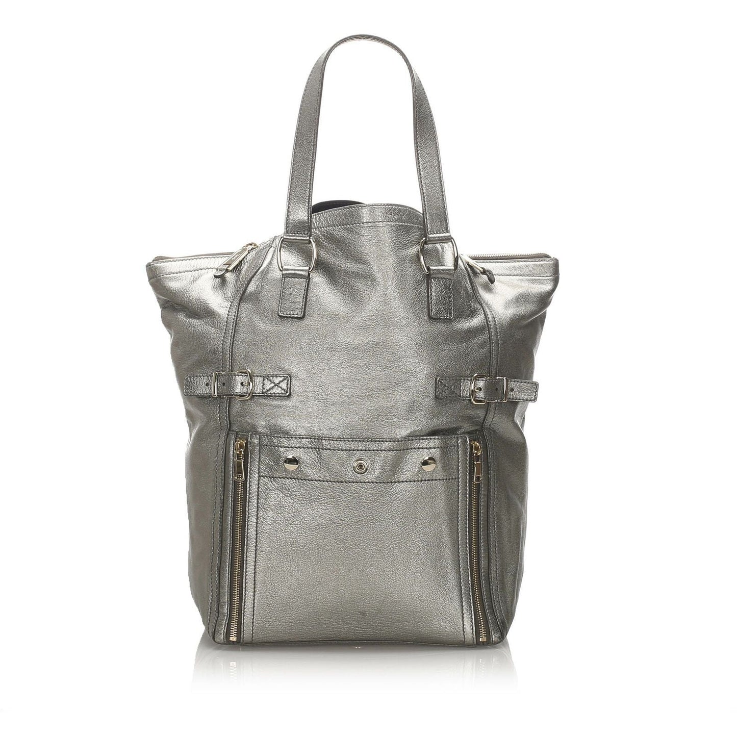 Pre-Loved YSL Gray Patent Leather Downtown Tote Bag France