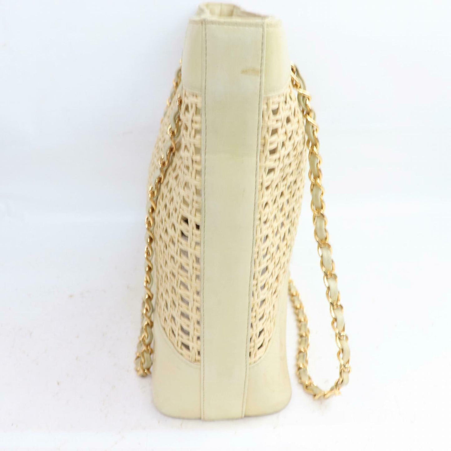 Brand Inspired C*C Tote Bag Triple Coco Chain Tote Cream Straw (SHC7-10106)