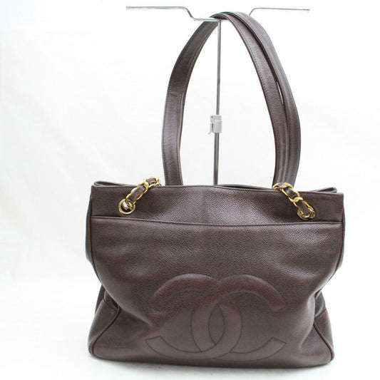 Brand Inspired C*C Shoulder Bag Coco Chain Tote Dark Brown Cavier Skin (SHC7-10173)