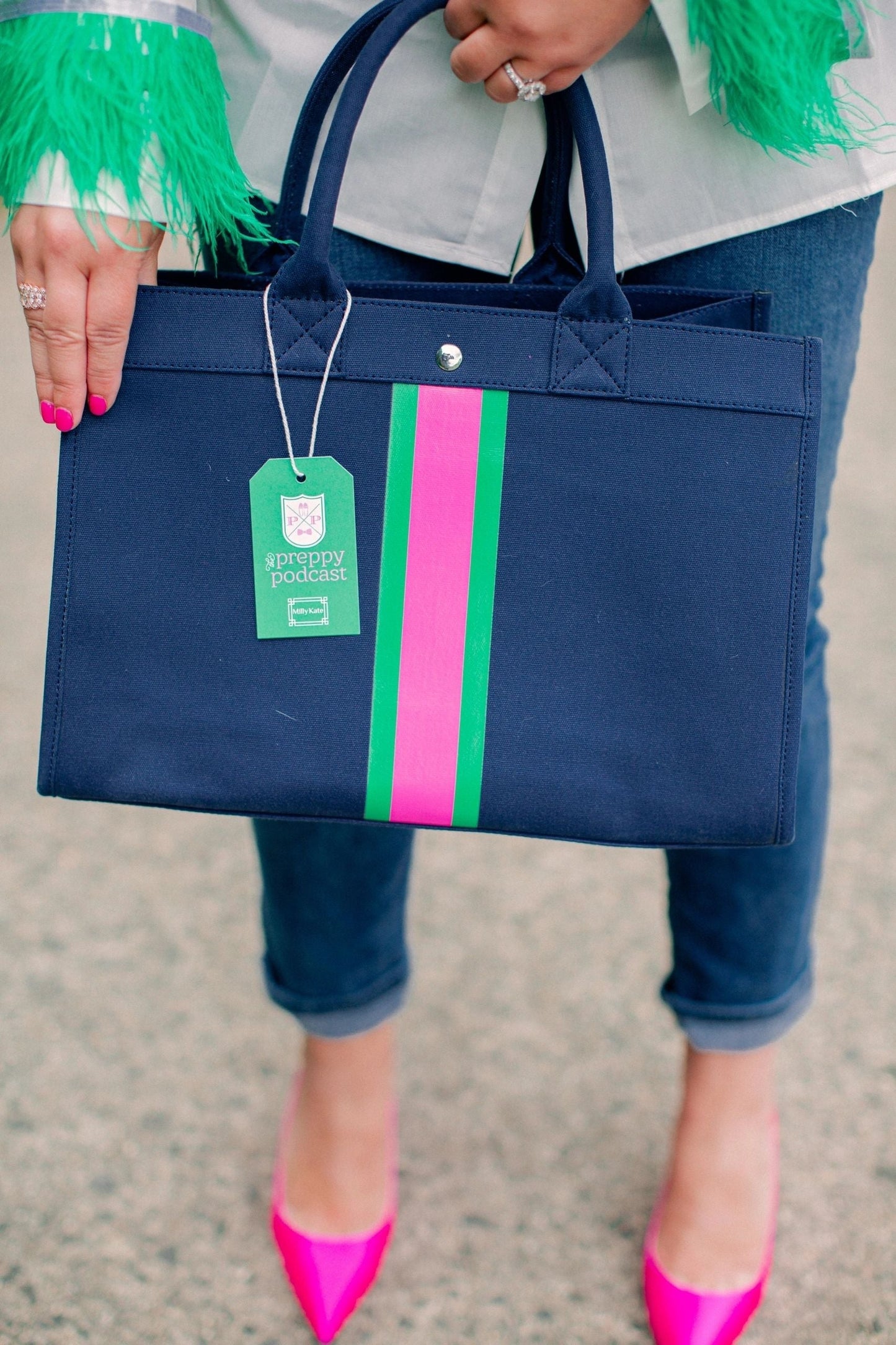 The Preppy Podcast x Milly Kate Navy Canvas Tote Bag