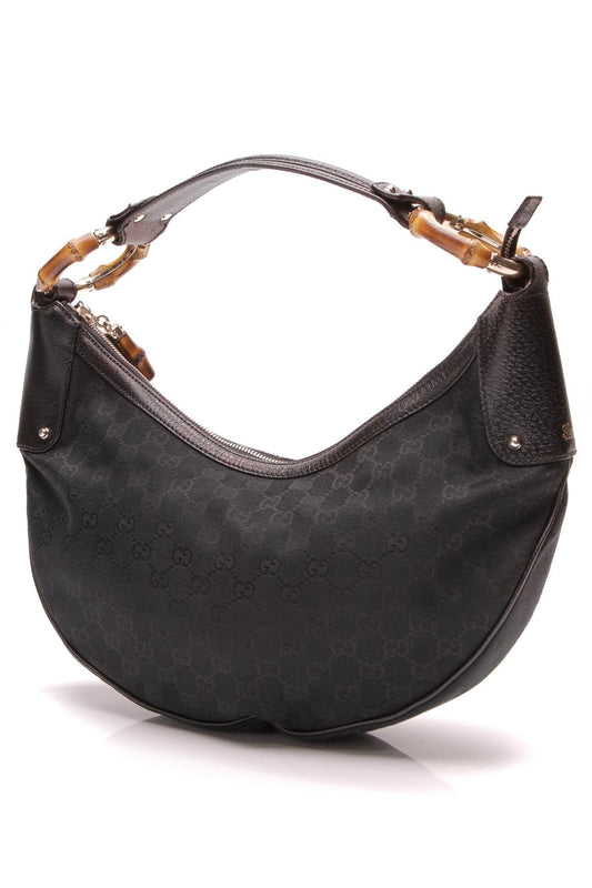 Bamboo Ring Hobo Bag - Black Signature Canvas