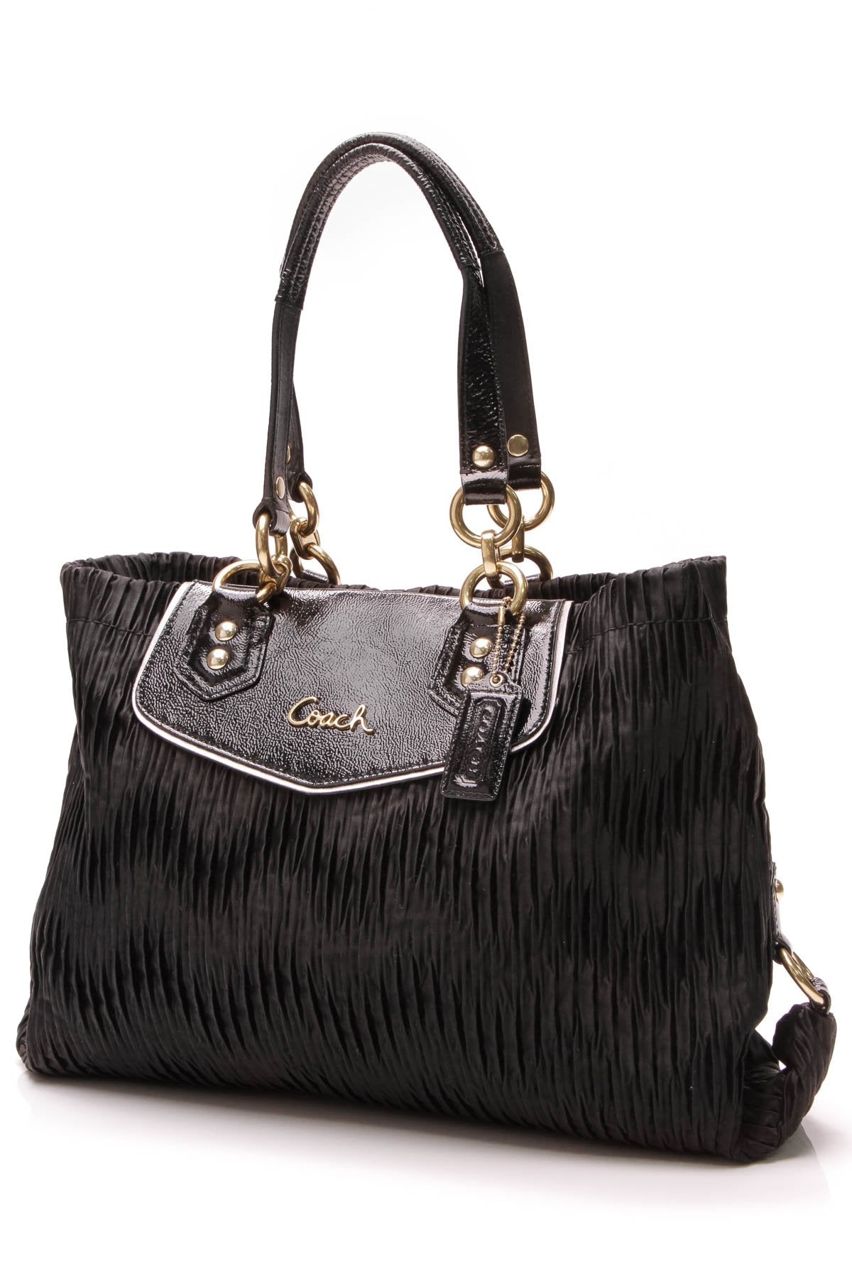 Ashley Gathered Satin Tote Bag - Black