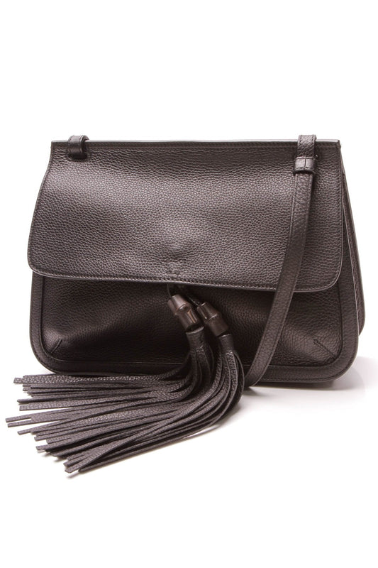 Bamboo Tassel Daily Flap Shoulder Bag - Black