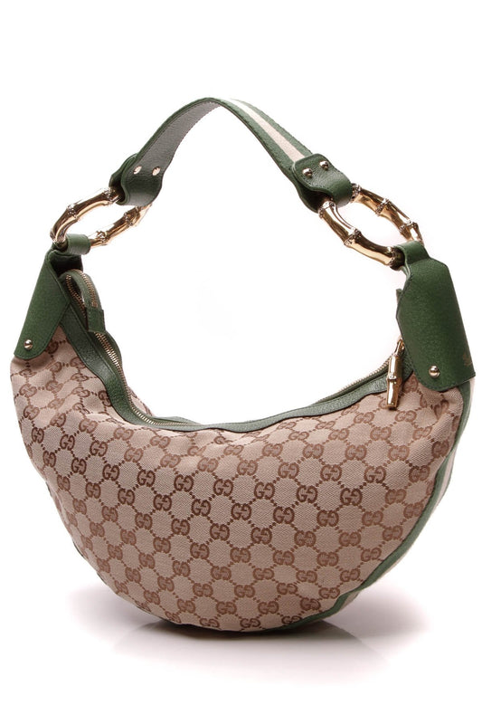 Bamboo Ring Hobo Bag - Signature Canvas/Green