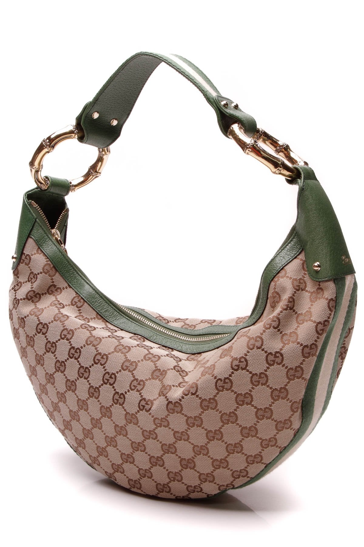 Bamboo Ring Hobo Bag - Signature Canvas/Green