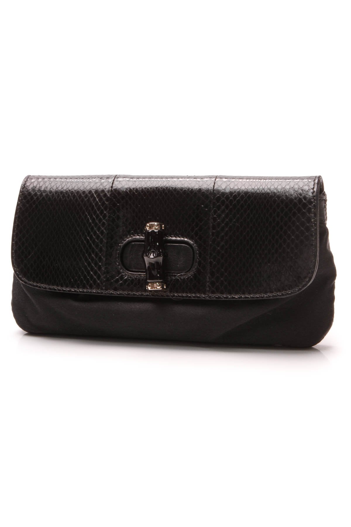 Bamboo Python Satin Clutch - Black