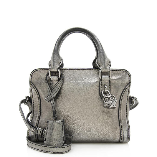 Alexander McQueen Metallic Leather Skull Padlock Mini Tote (SHF-12296)