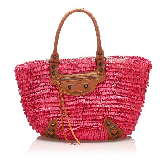 Balenciaga Motocross Classic Raffia Tote Bag (SHG-15522)