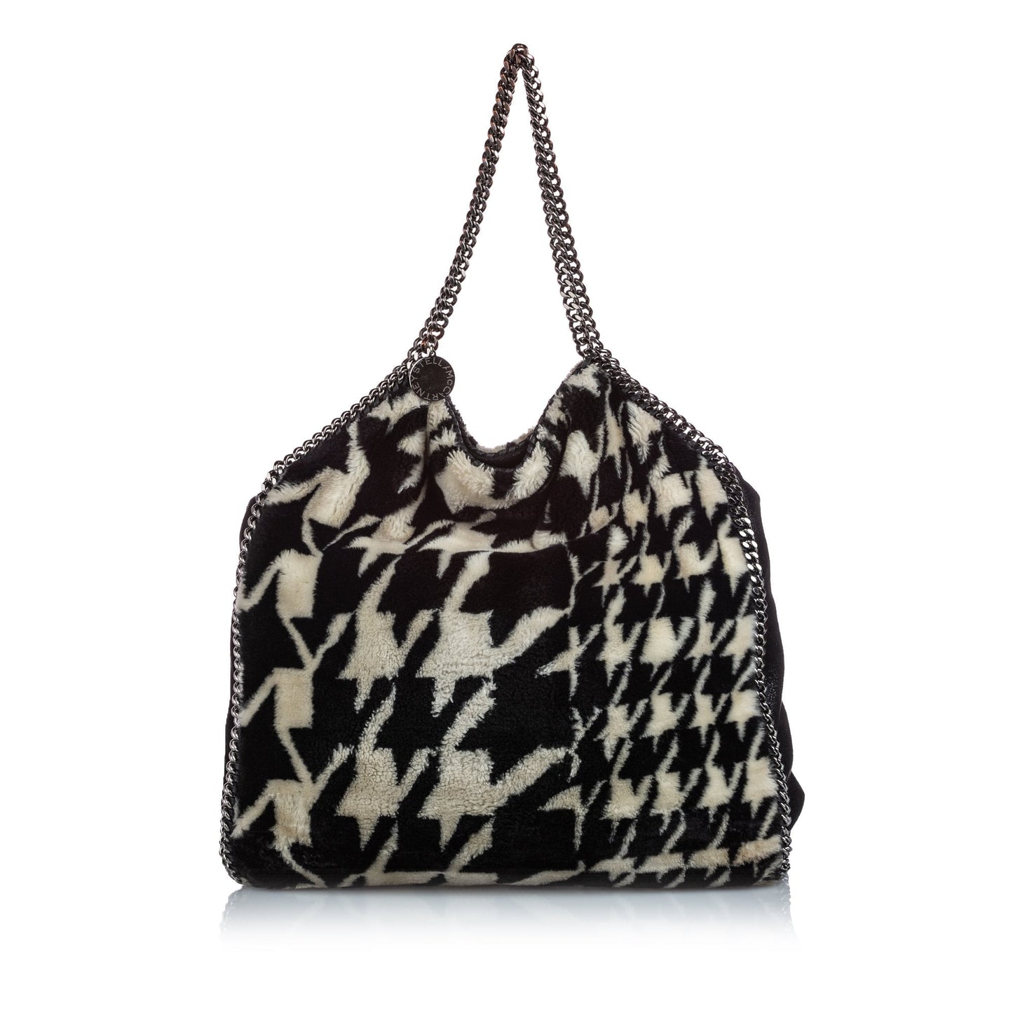 Pre-Loved Stella McCartney Black Faux Fur Houndstooth Falabella Tote Italy