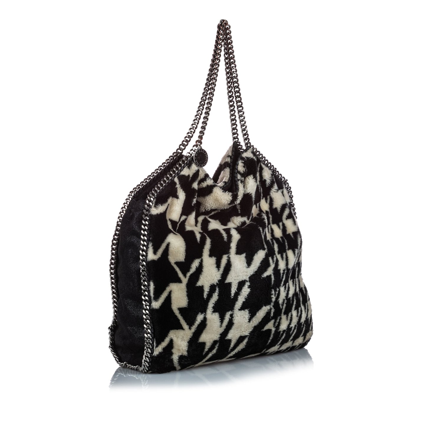 Pre-Loved Stella McCartney Black Faux Fur Houndstooth Falabella Tote Italy