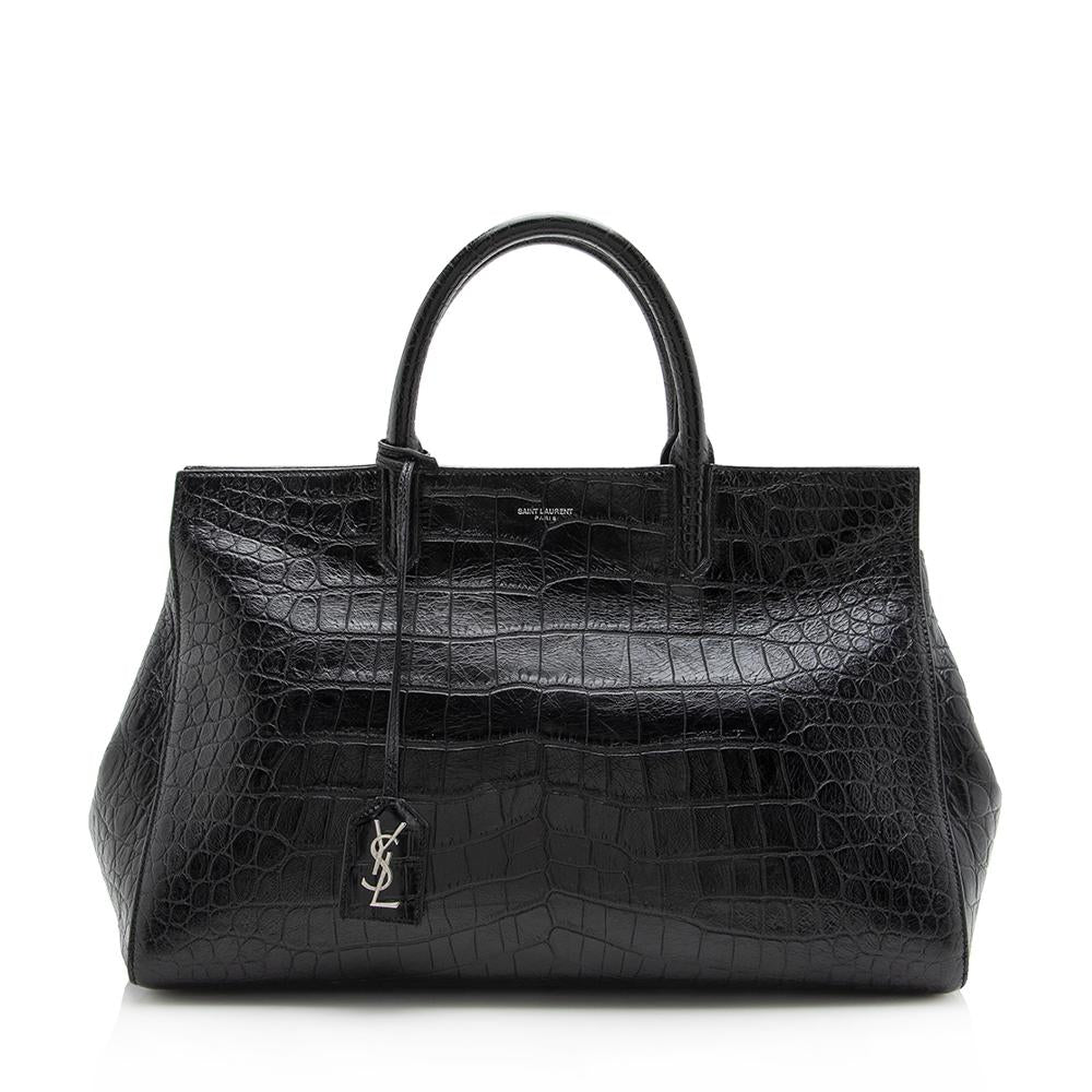 Saint Laurent Croc Embossed Cabas Rive Gauche Medium Tote (SHF-13533)