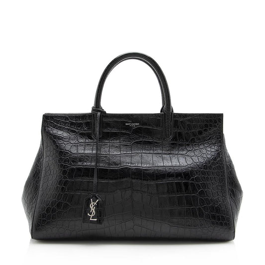 Saint Laurent Croc Embossed Cabas Rive Gauche Medium Tote (SHF-13533)