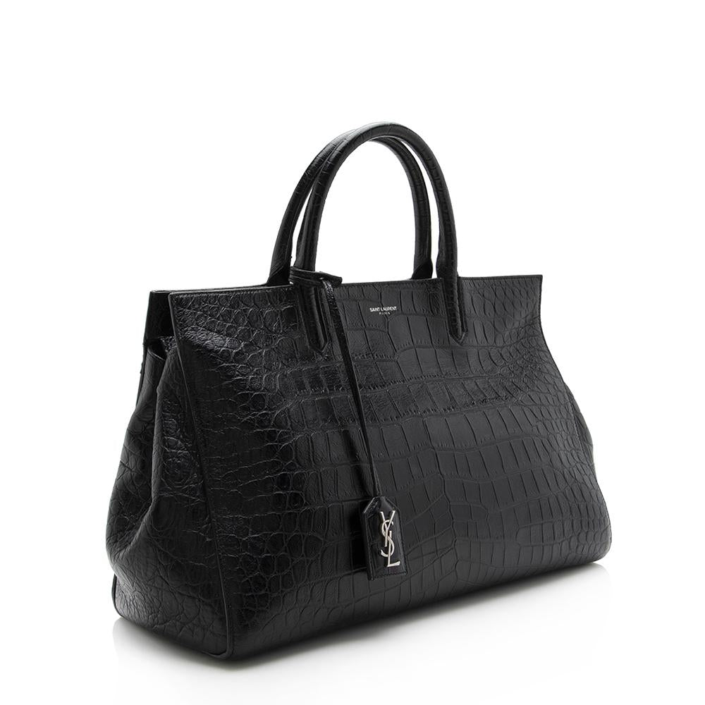 Saint Laurent Croc Embossed Cabas Rive Gauche Medium Tote (SHF-13533)