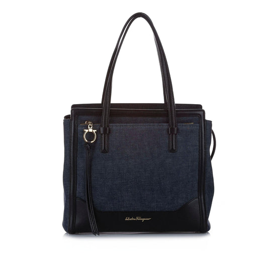 Salvatore Ferragamo Gancini Denim Tote Bag (SHG-12623)