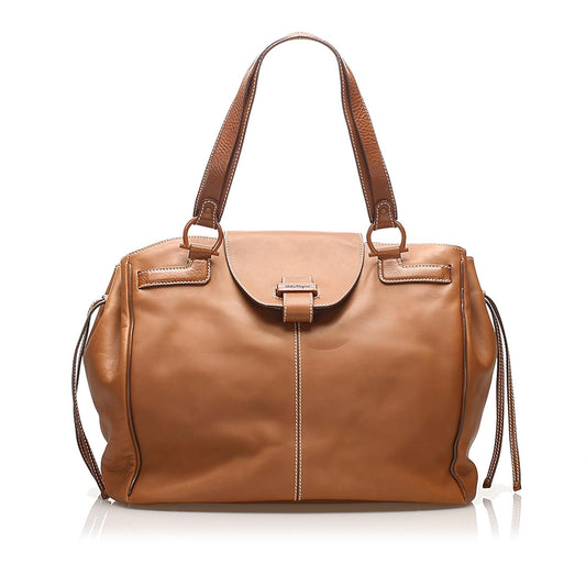 Salvatore Ferragamo Gancini Leather Tote Bag (SHG-11592)