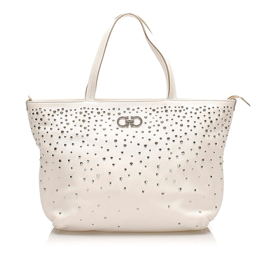 Salvatore Ferragamo Gancini Studded Leather Tote Bag (SHG-15441)