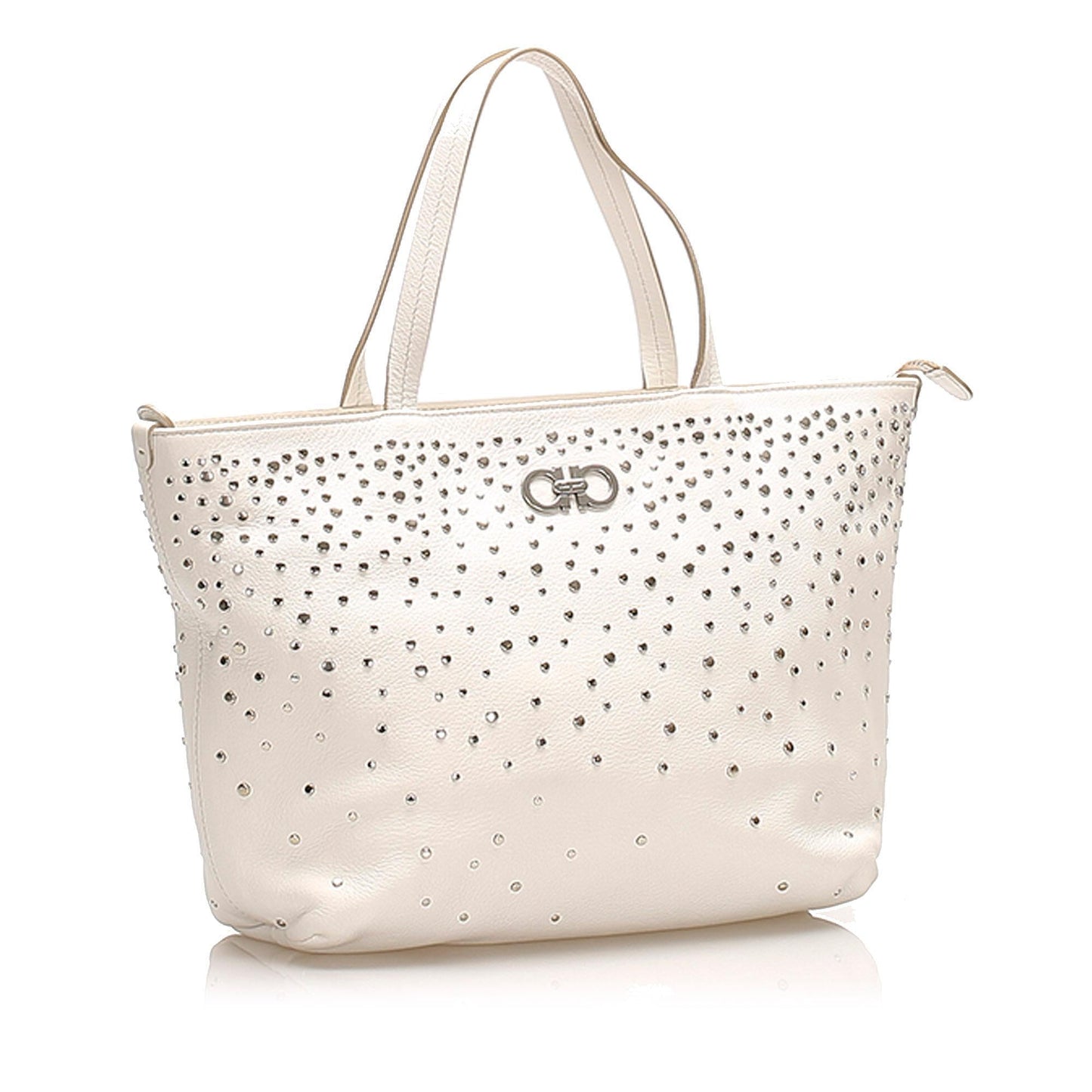 Salvatore Ferragamo Gancini Studded Leather Tote Bag (SHG-15441)