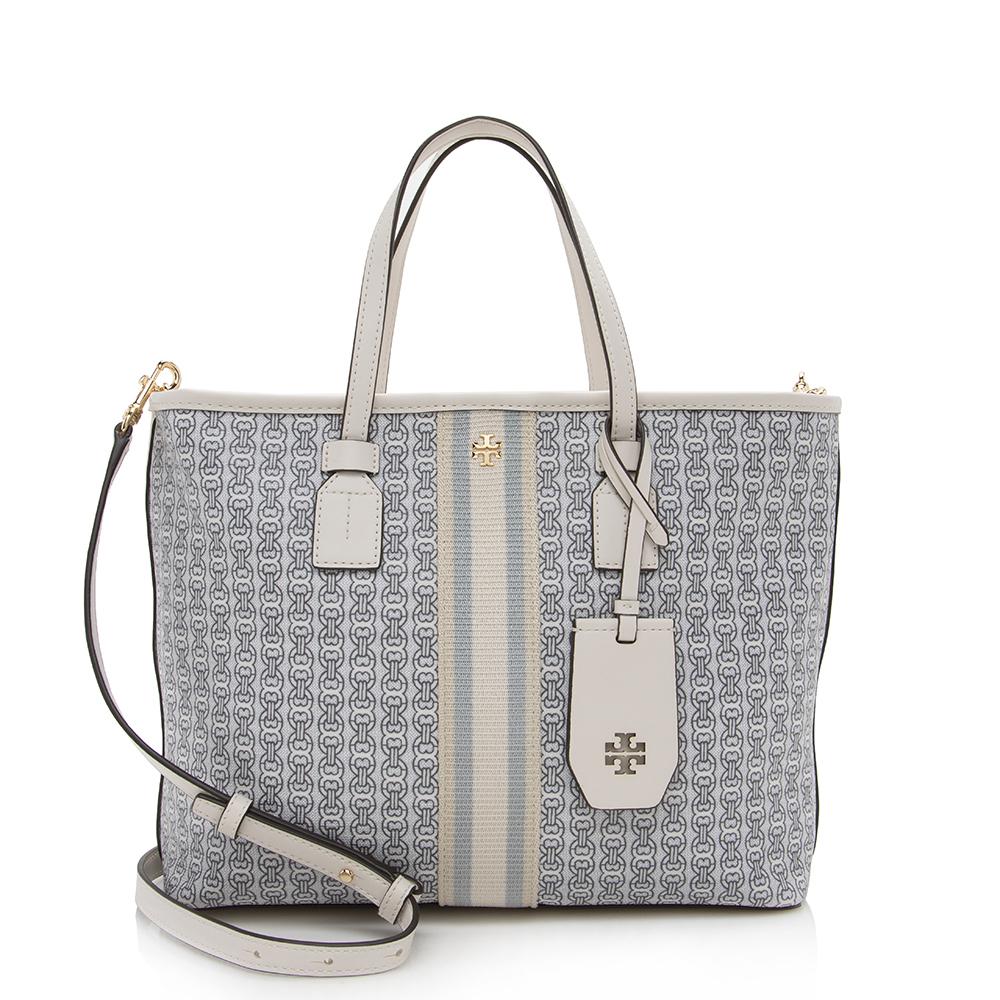 Tory Burch Canvas Leather Gemini Link Small Tote (SHF-14336)