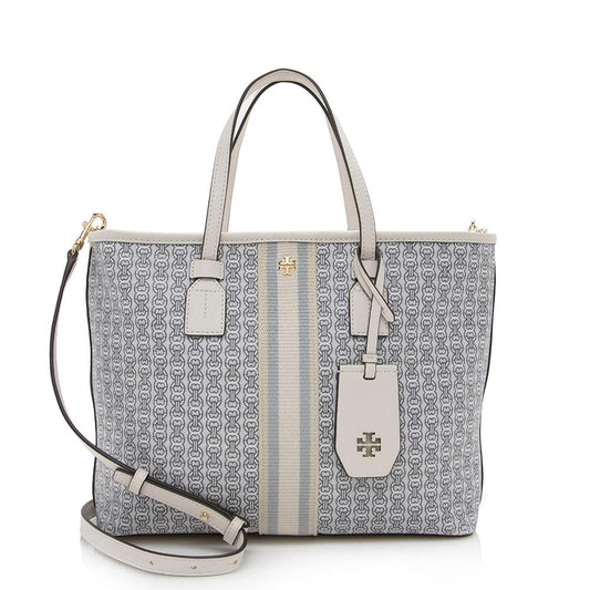 Tory Burch Canvas Leather Gemini Link Small Tote (SHF-14336)