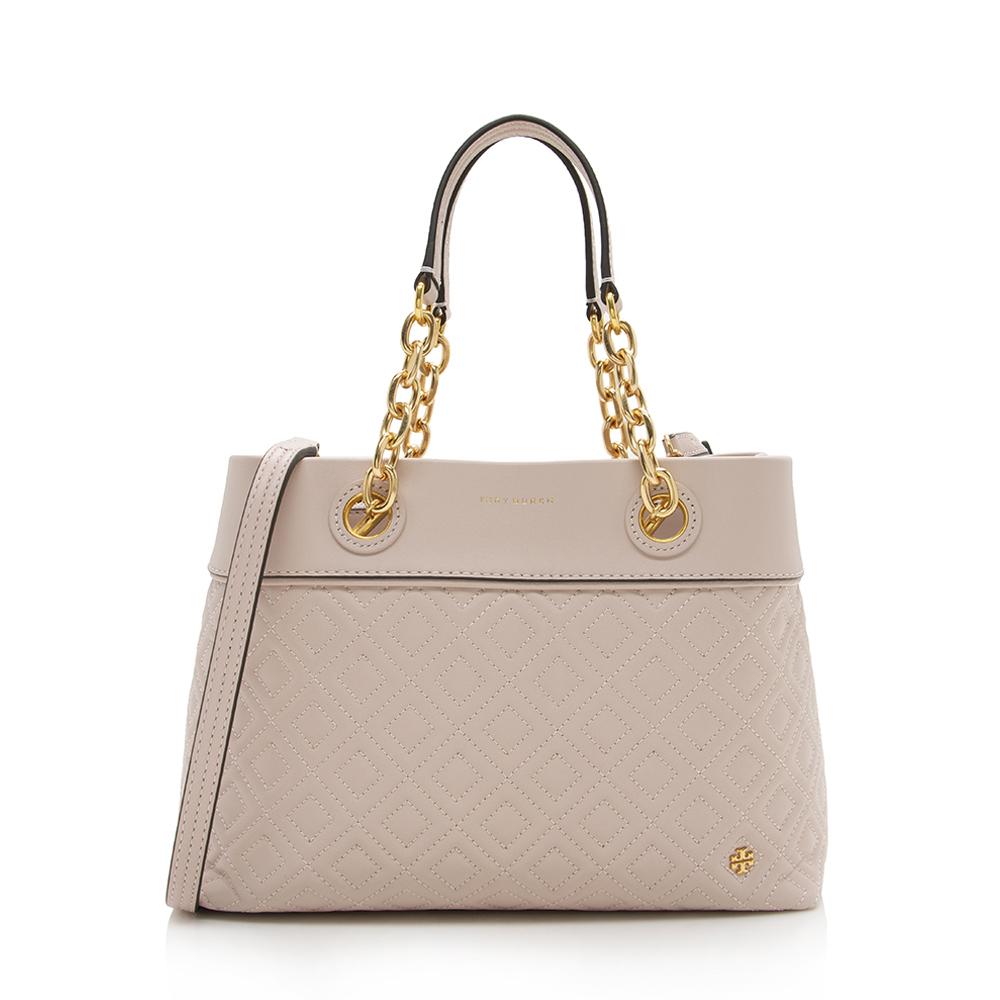 Tory Burch Quilted Leather Fleming Small Tote (SHF-13988)