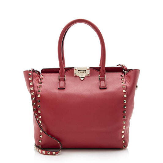 Valentino Calfskin Rockstud Double Handle Small Tote (SHF-14301)