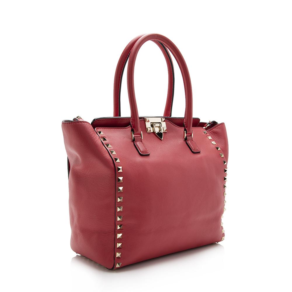 Valentino Calfskin Rockstud Double Handle Small Tote (SHF-14301)