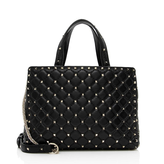 Valentino Calfskin Rockstud Spike Top Handle Small Tote (SHF-14480)