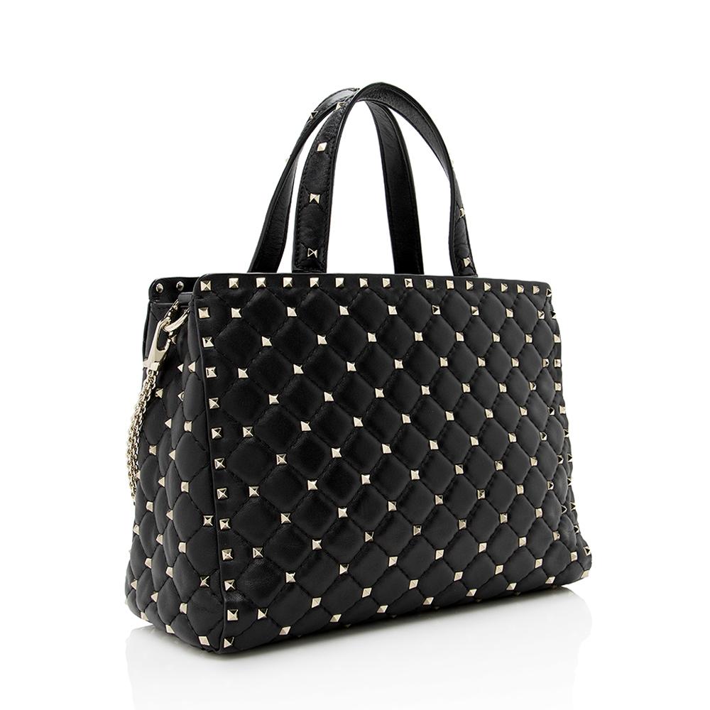 Valentino Calfskin Rockstud Spike Top Handle Small Tote (SHF-14480)