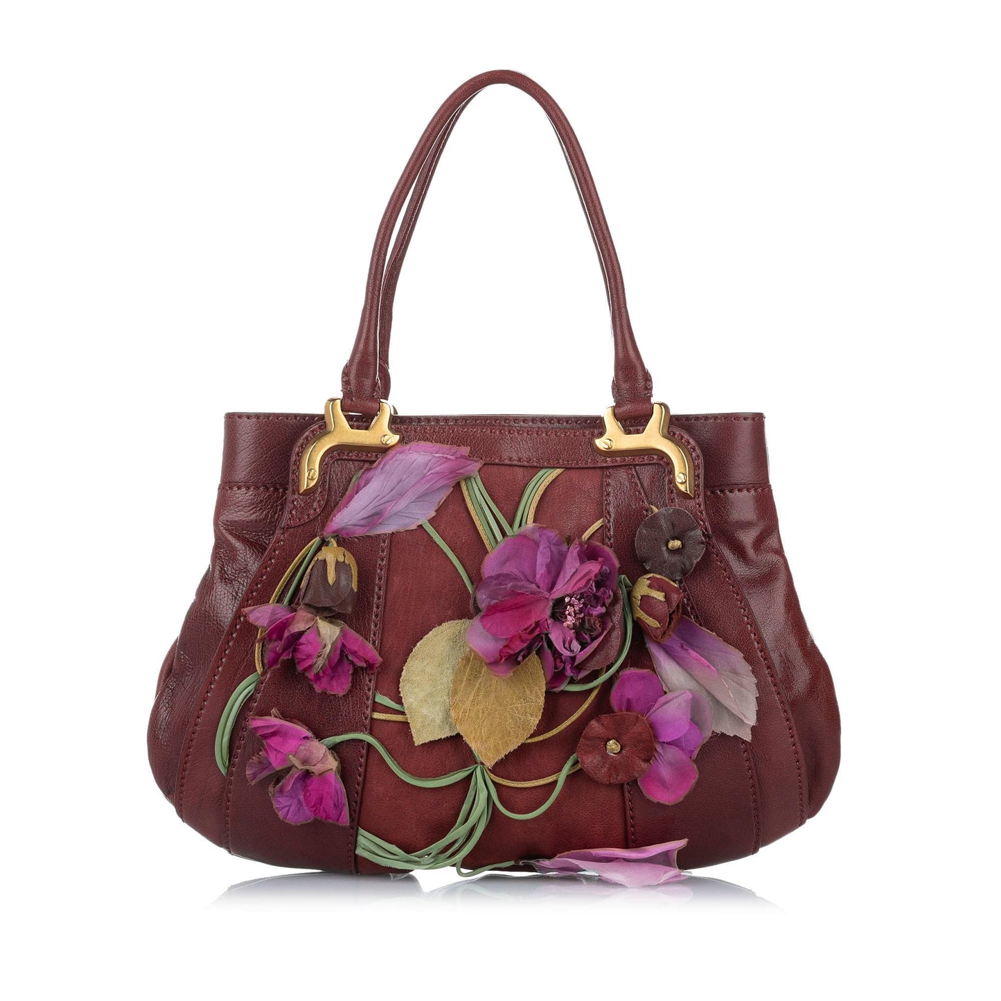 Valentino Floral Applique Leather Tote Bag (SHG-16936)