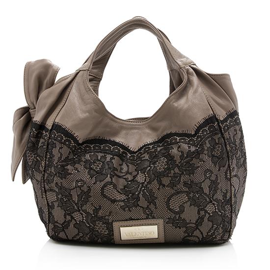 Valentino Leather Lace Day Nuage Bow Tote