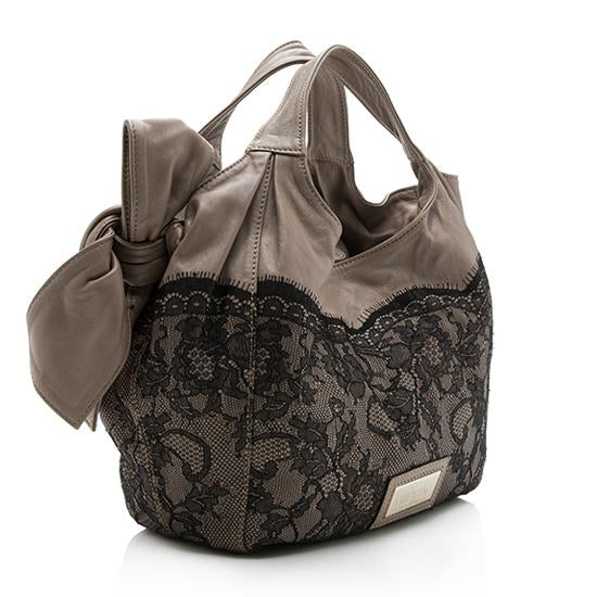 Valentino Leather Lace Day Nuage Bow Tote