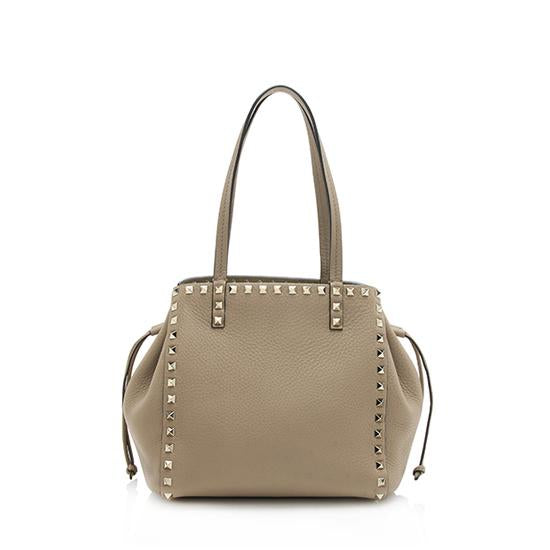 Valentino Leather Rockstud Double Handle Drawstring Tote (SHF-11186)