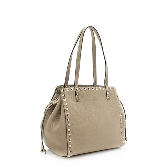 Valentino Leather Rockstud Double Handle Drawstring Tote (SHF-11186)