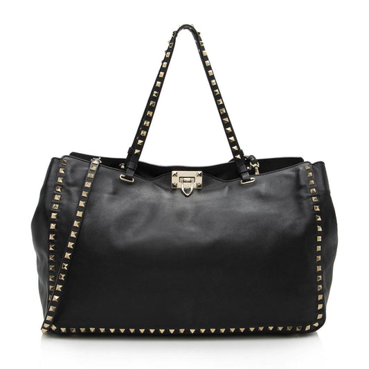 Valentino Leather Rockstud Large Tote (SHF-13407)