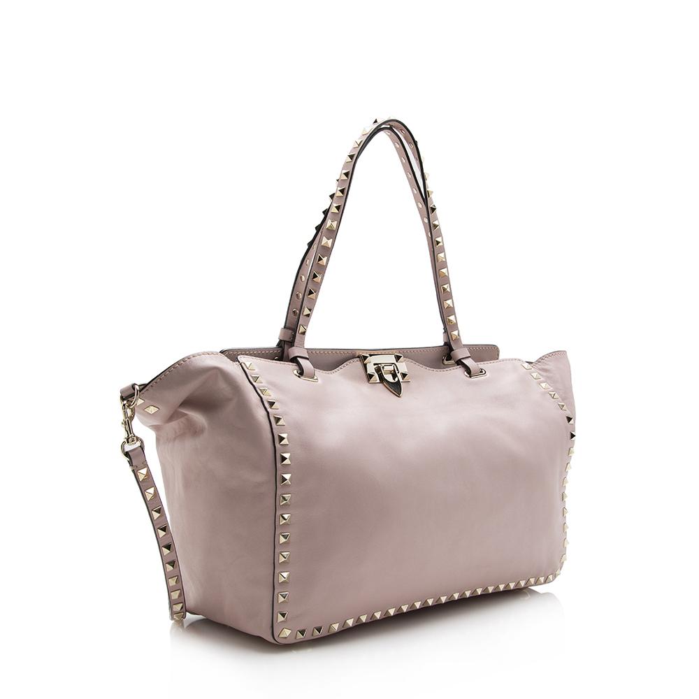 Valentino Leather Rockstud Medium Tote (SHF-14300)