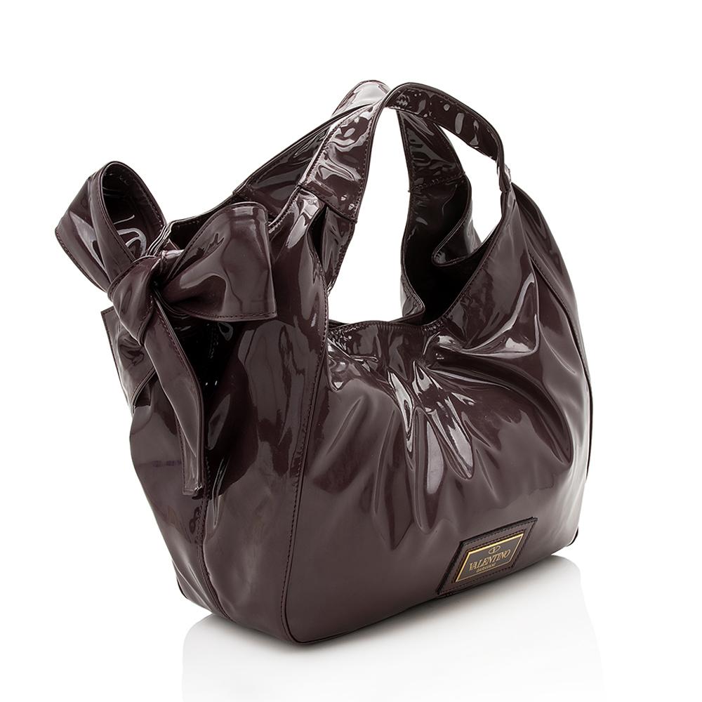 Valentino Patent Leather Nuage Bow Tote (SHF-11612)