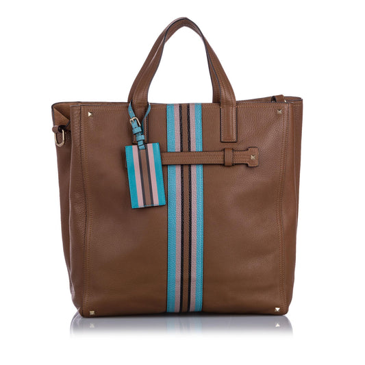 Valentino LEather Rockstud Stripe Tote (SHG-15905)