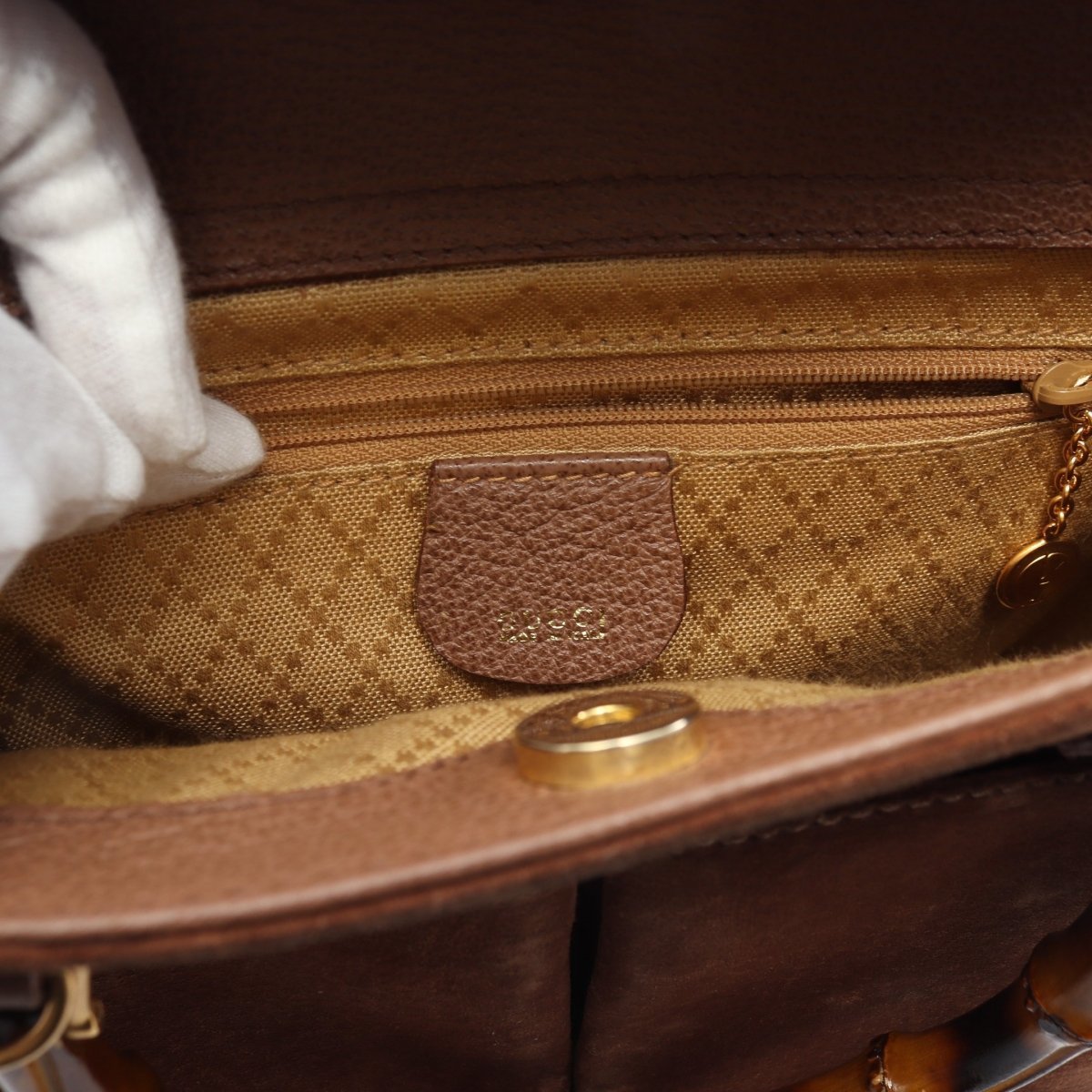 Vintage Gucci Bamboo Handbag Suede Leather Brown 2WAY