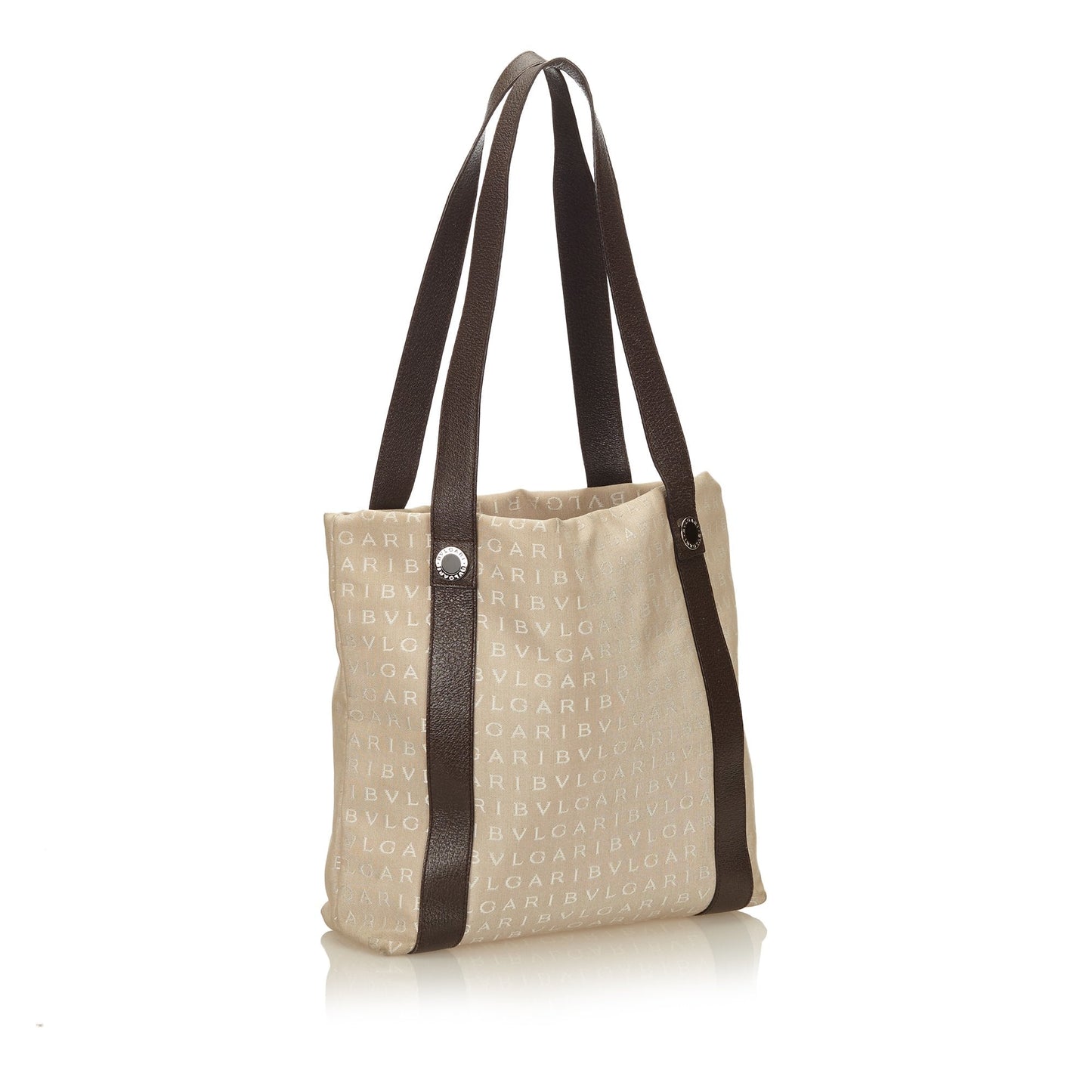 Pre-Loved Bvlgari Brown Beige Canvas Fabric Logo Tote Italy