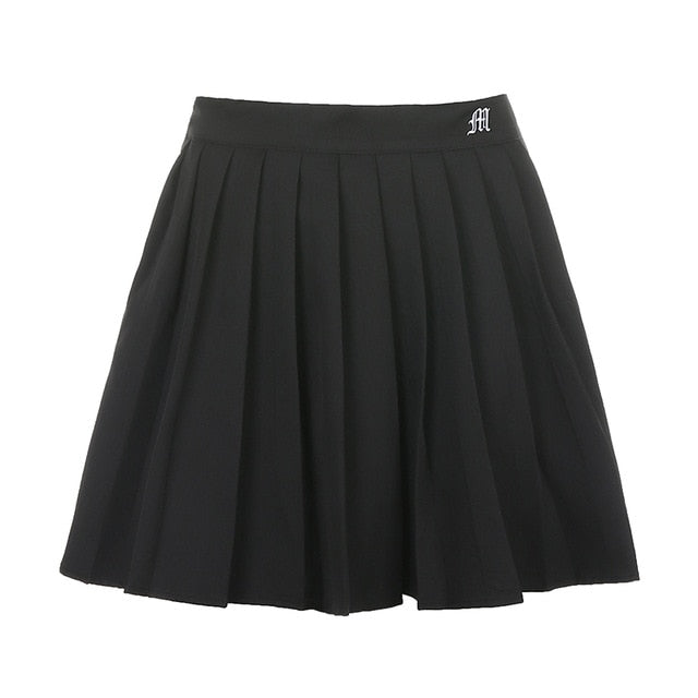 Waatfaak White Pleated Skirt Short Woman Elastic Waist Mini Skirts Sexy Mircro Summer Embroidery Mini Tennis Skirt New Preppy