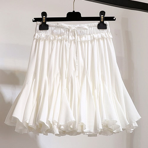 Surmiitro White Black Chiffon Summer Shorts Skirt Women 2021 Fashion Korean High Waist Tutu Pleated Mini Aesthetic Skirt Female