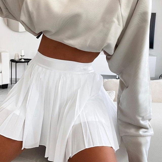 Waatfaak White Pleated Skirt Short Woman Elastic Waist Mini Skirts Sexy Mircro Summer Embroidery Mini Tennis Skirt New Preppy